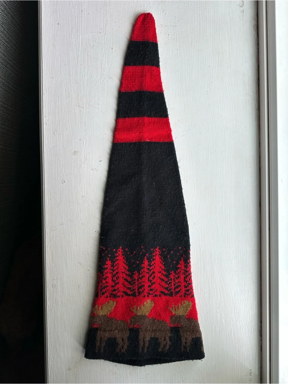 Vintage Maine Moose Beanie Hat Lodgecore Red Black Fair Isle Winter Ski